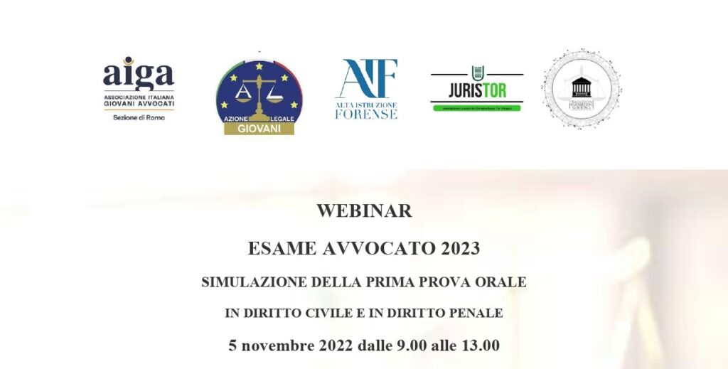 Due simulazioni gratuite della prima prova orale, in cui saranno esaminati un caso in materia di diritto civile e un caso in materia di diritto penale, con una approfondita analisi dei relativi istituti giuridici.